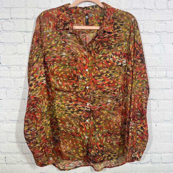 Kut From The Kloth Blouse Jasmine Womens Large Sheer Abstract Artsy Flowy Top - Picture 1 of 10